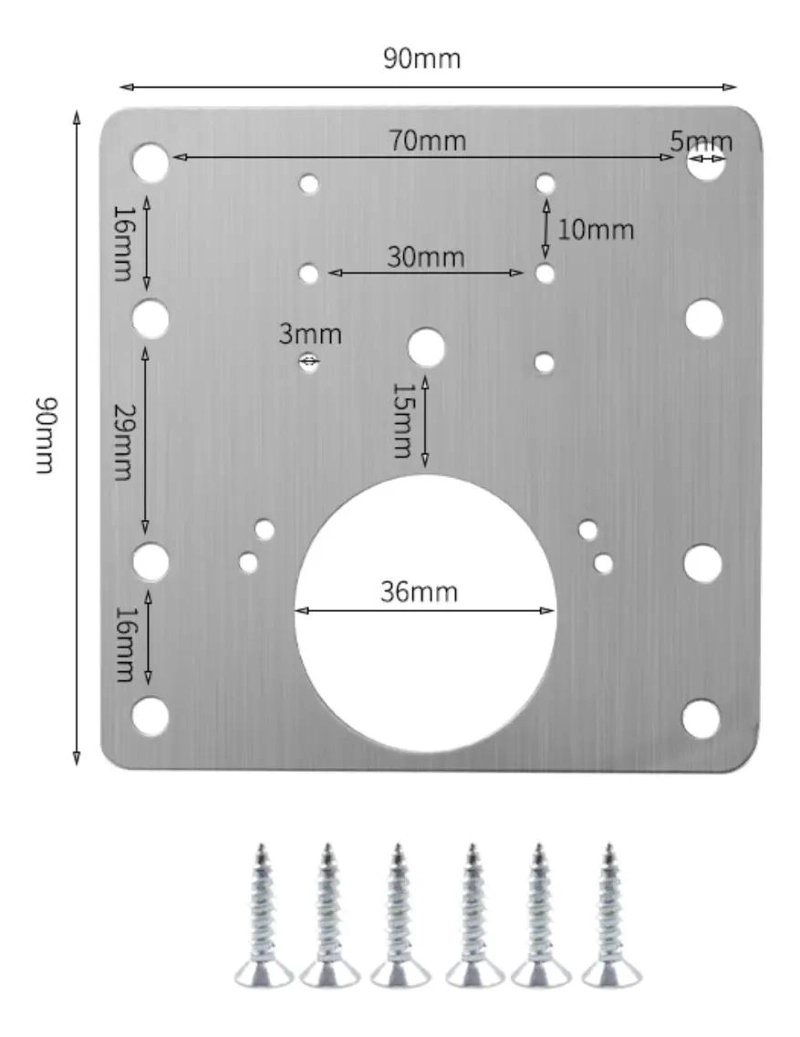 PLACA DE REPARACION DE BISAGRA 9X9CM CON TORNILLOS INCLUIDOS - 3