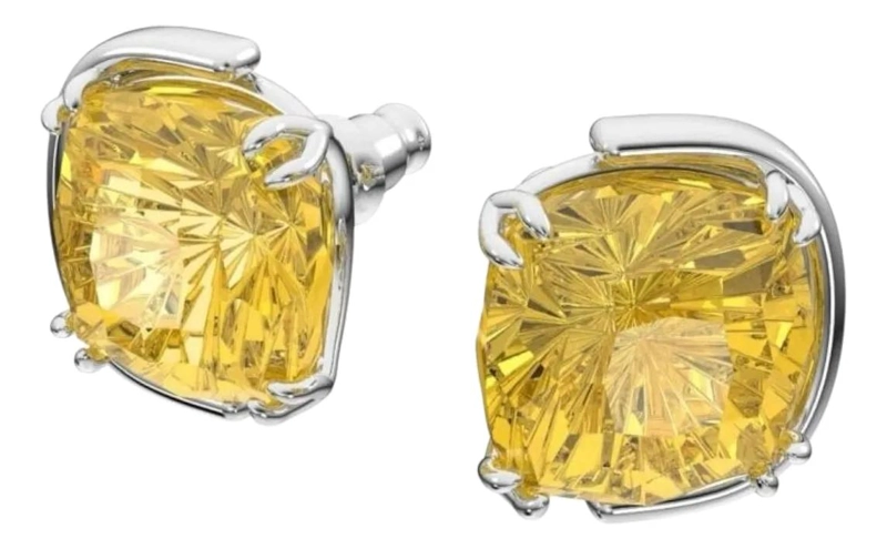 PENDIENTES DE BOTON AMARILLOS CON CRISTALES BRILLANTES - 1