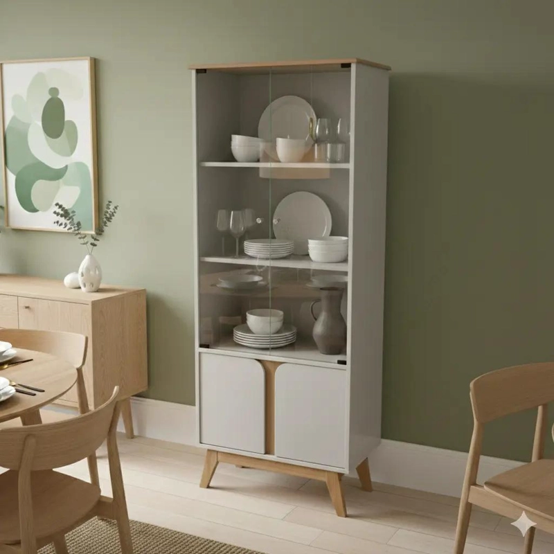 VITRINA MODERNA DE 4 PUERTAS CON ESTANTES Y ACABADO BRILLANTE - 1