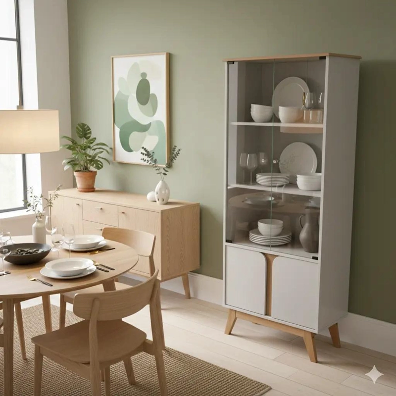 VITRINA MODERNA DE 4 PUERTAS CON ESTANTES Y ACABADO BRILLANTE - 5