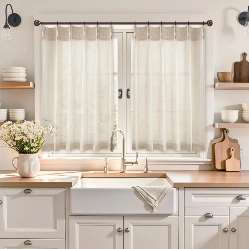 CORTINAS DE LINO PARA COCINA DE 30 PULGADAS CON FILTRO DE LUZ - 1
