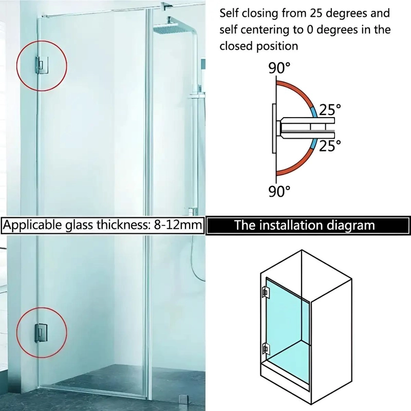 BISAGRAS DE 90 GRADOS PARA PUERTAS DE DUCHA DE VIDRIO RESISTENTES - 10