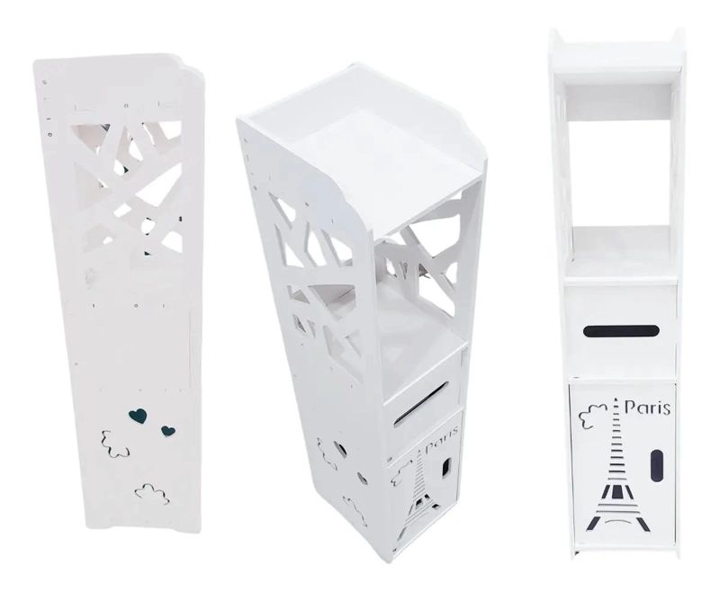 MUEBLE ORGANIZADOR DE BAÑO BLANCO CON PORTA PAPEL Y ESTANTES - 2