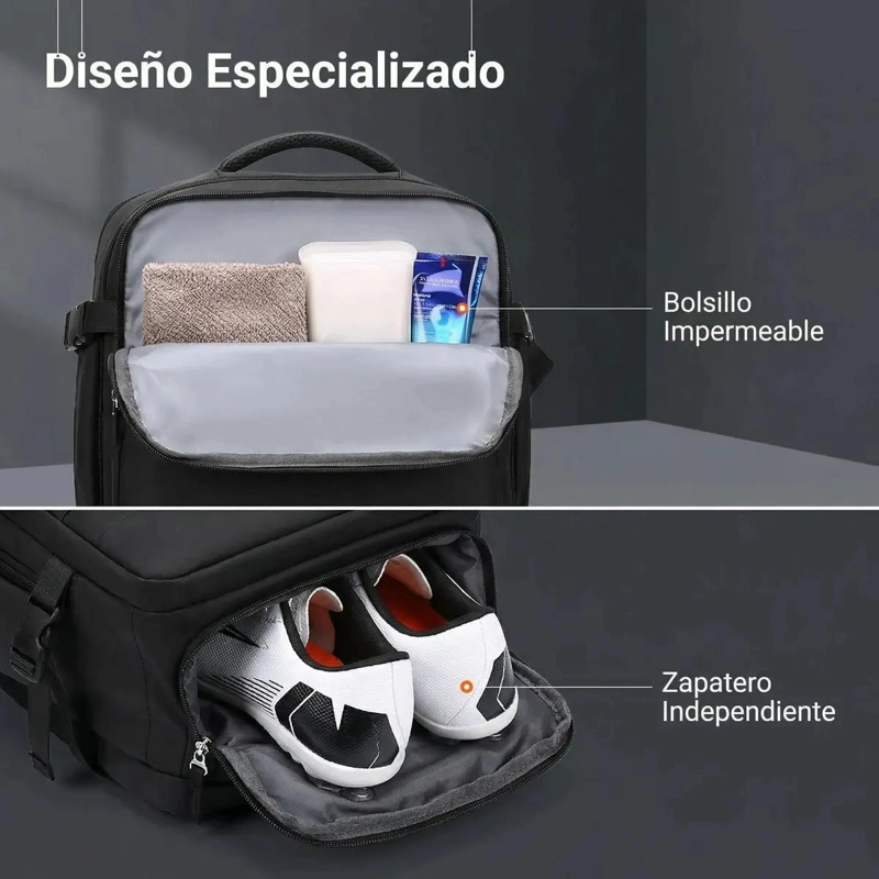 MOCHILA DE VIAJE IMPERMEABLE 35L CON PUERTO USB Y COMPARTIMENTO LAPTOP - 3
