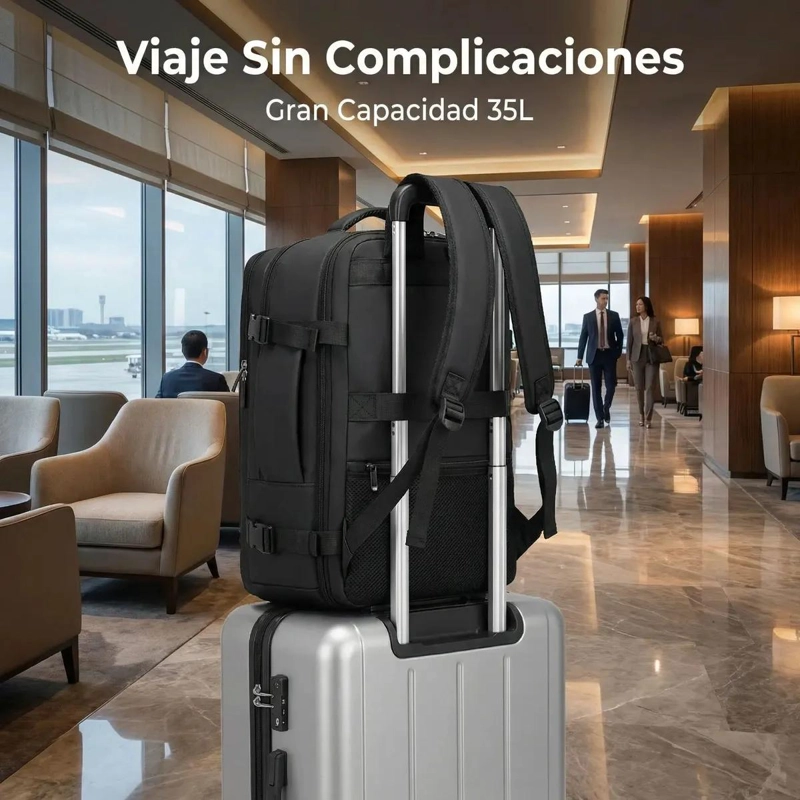 MOCHILA DE VIAJE IMPERMEABLE 35L CON PUERTO USB Y COMPARTIMENTO LAPTOP - 4
