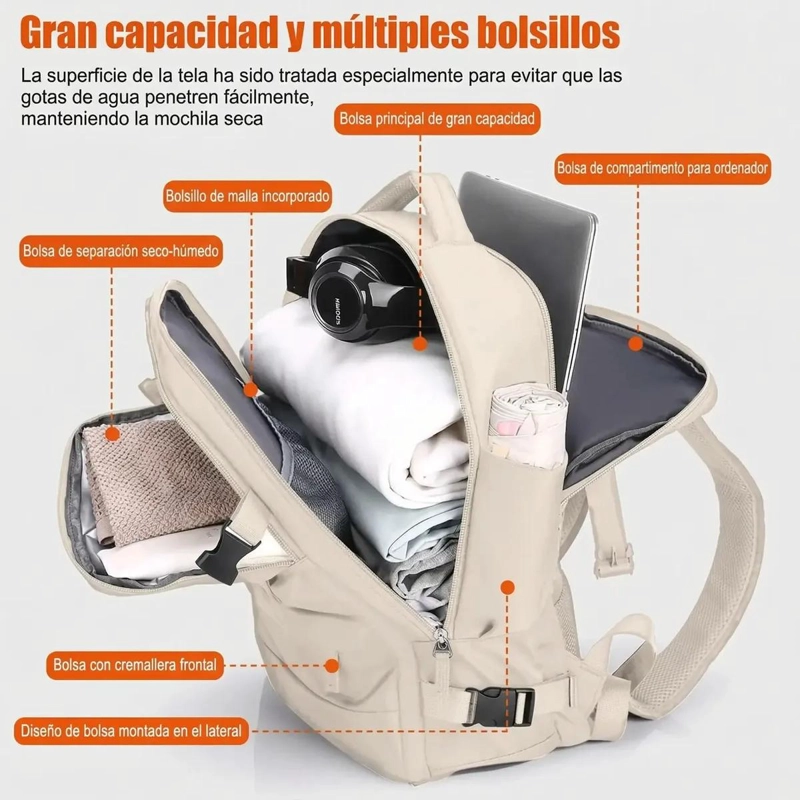 MOCHILA DE VIAJE IMPERMEABLE 35 L CON COMPARTIMENTO PARA LAPTOP - 2