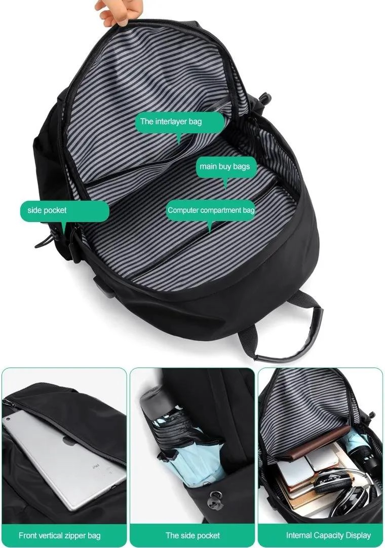 MOCHILA IMPERMEABLE ESCOLAR Y DE VIAJE CON PUERTO USB 20L - 5