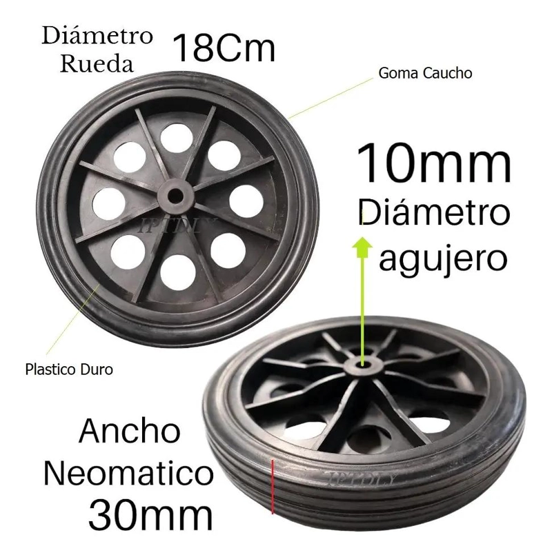 SET DE 2 RUEDAS MACIZAS DE 18 CM PARA CARRO YEGUA - 2