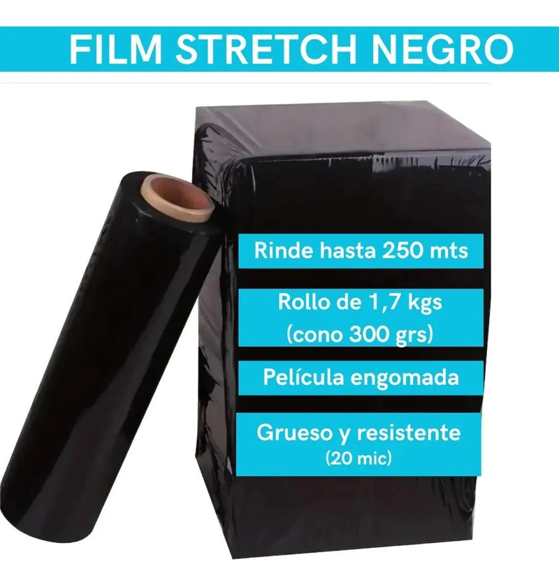 FILM ESTIRABLE NEGRO PARA EMBALAJE 250 METROS DE POLIETILENO - 2