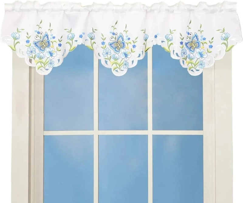 CENEFA DE VENTANA BORDADA CON BOLSILLO PARA BARRA - 1