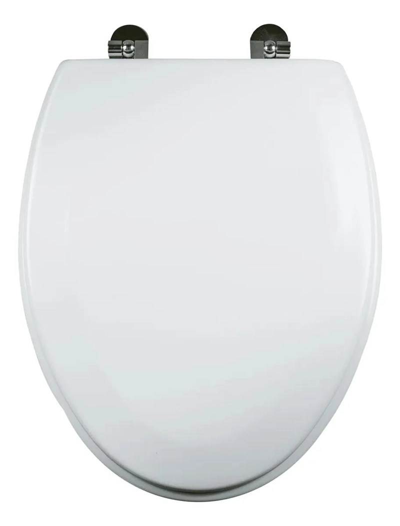ASIENTO DE INODORO ELONGADO BLANCO CON BISAGRAS CROMADAS - 1