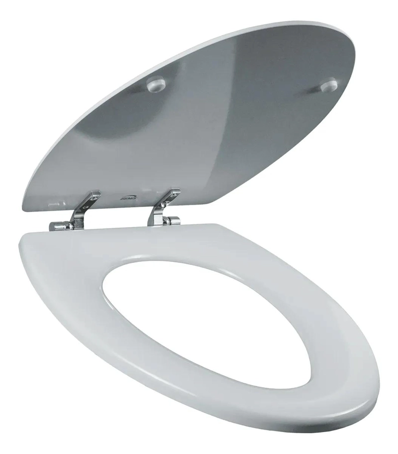 ASIENTO DE INODORO ELONGADO BLANCO CON BISAGRAS CROMADAS - 3