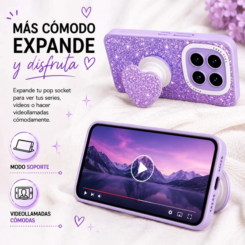 CARCASA BRILLANTE CON POP SOCKET PARA CELULAR NOTE 15 PRO 5G - 2