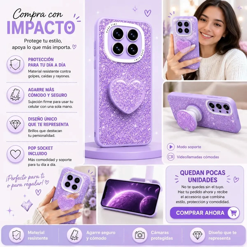 CARCASA BRILLANTE CON POP SOCKET PARA CELULAR NOTE 15 PRO 5G - 3