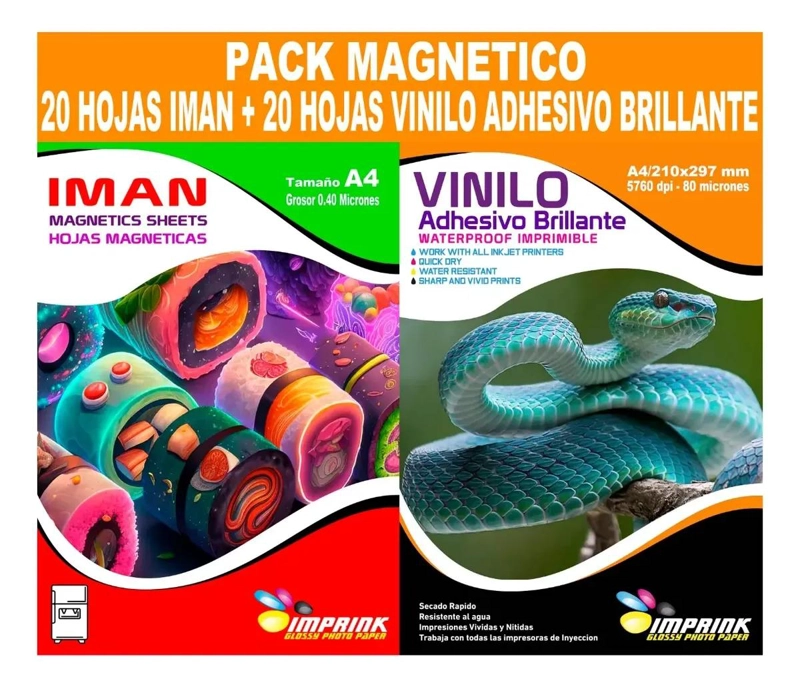 PACK DE 20 HOJAS DE IMAN Y 20 HOJAS DE VINILO GLOSSY - 1