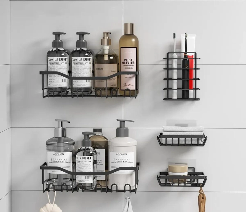 SET DE 5 REPISAS ORGANIZADORAS PARA BAÑO ADHESIVAS - 1