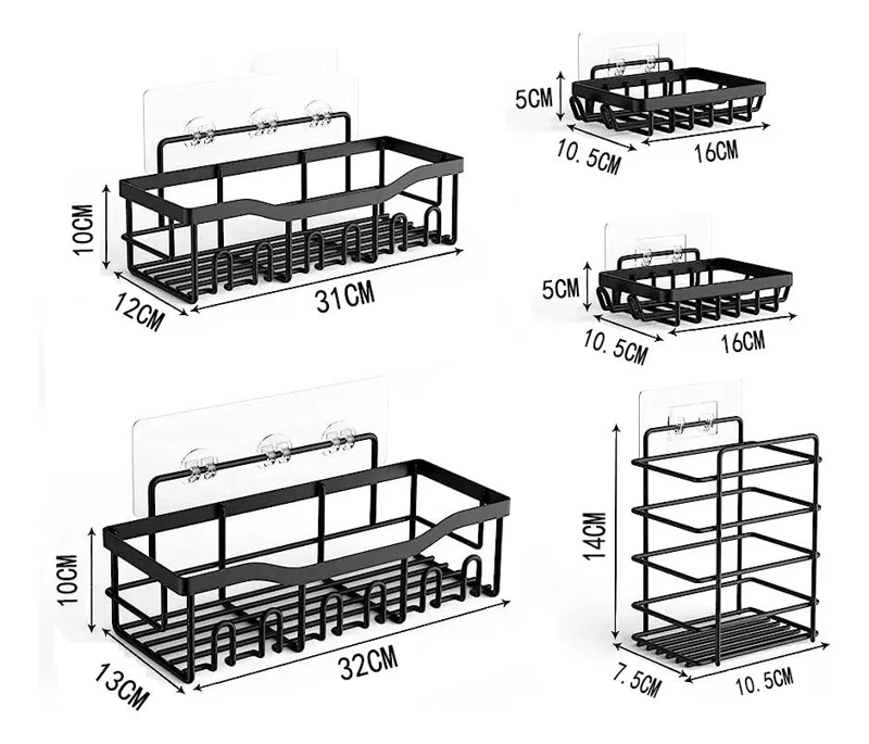 SET DE 5 REPISAS ORGANIZADORAS PARA BAÑO ADHESIVAS - 2