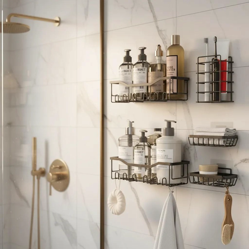 SET DE 5 REPISAS ORGANIZADORAS PARA BAÑO ADHESIVAS - 4