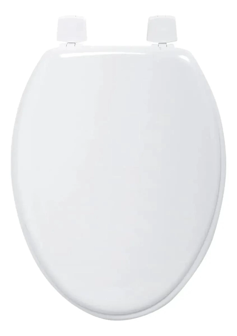 ASIENTO DE WC ELONGADO DE MADERA BLANCA CON DISEÑO LISO - 1
