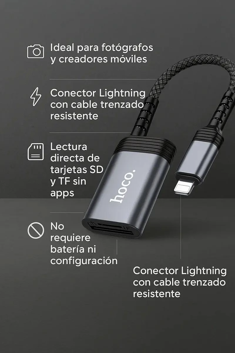 LECTOR DE TARJETAS SD Y MICROSD PARA IPHONE CON CONEXION LIGHTNING - 2