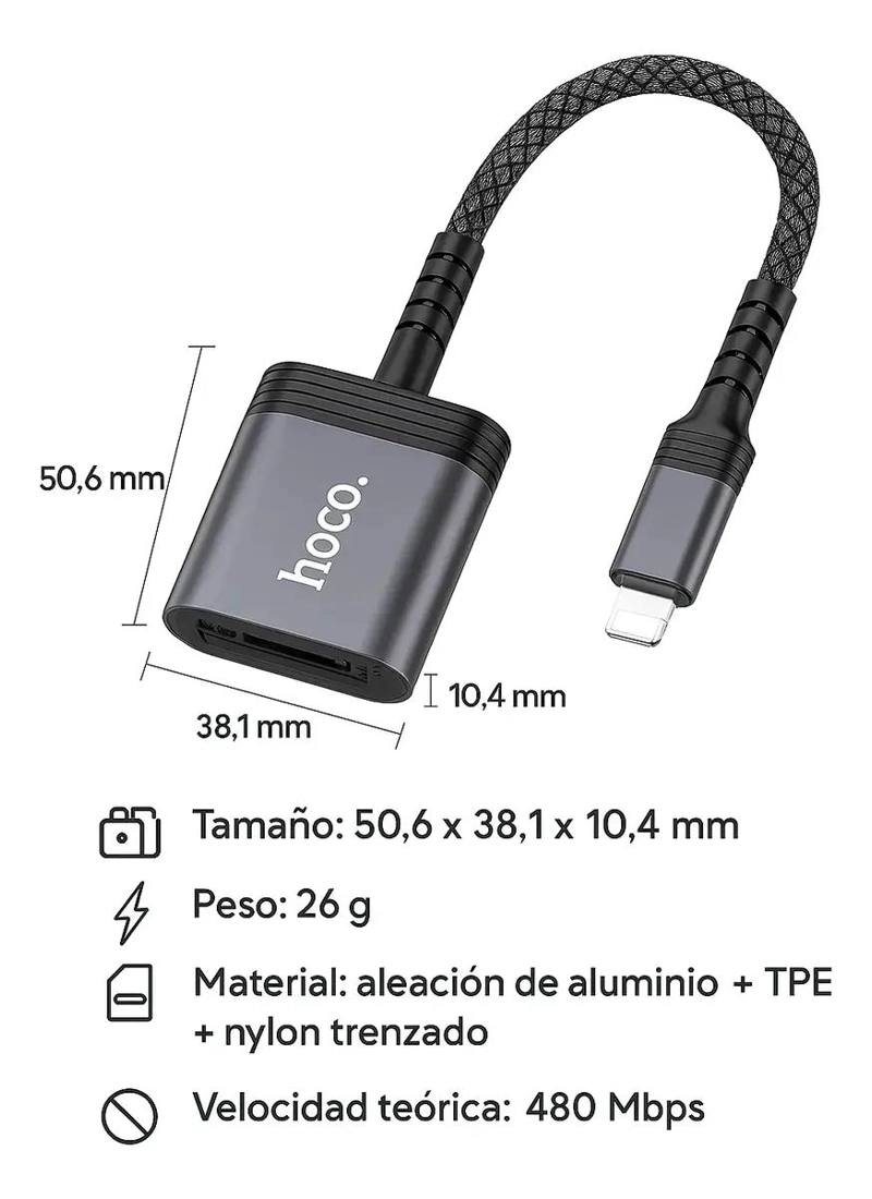 LECTOR DE TARJETAS SD Y MICROSD PARA IPHONE CON CONEXION LIGHTNING - 3