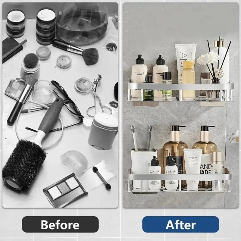 SET DE ORGANIZADORES DE DUCHA ADHESIVOS PARA BAÑO COLOR PLATA - 6