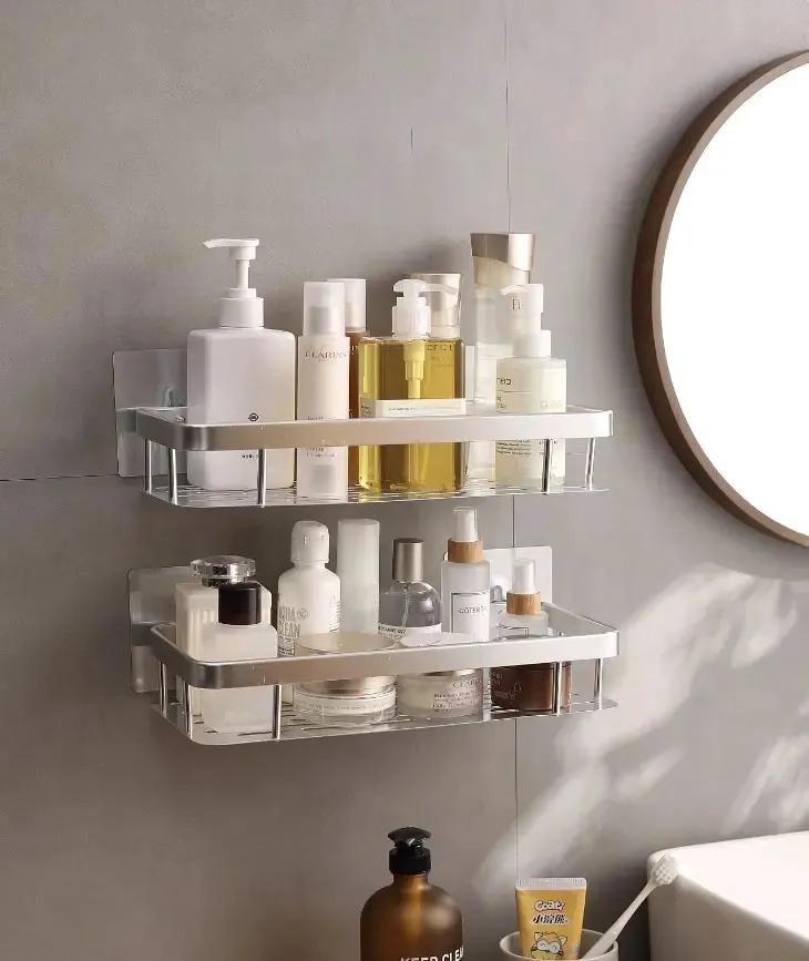 SET DE ORGANIZADORES DE DUCHA ADHESIVOS PARA BAÑO COLOR PLATA - 7