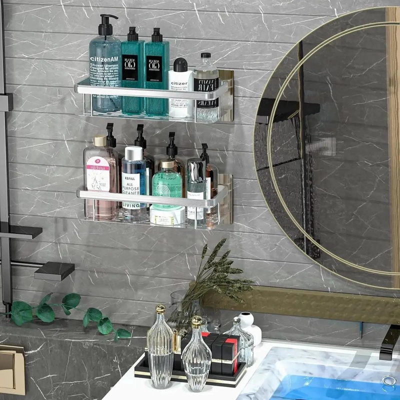 SET DE ORGANIZADORES DE DUCHA ADHESIVOS PARA BAÑO COLOR PLATA - 8