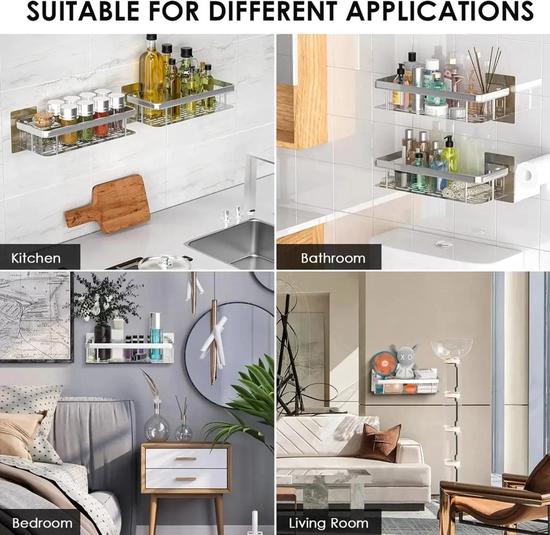 SET DE ORGANIZADORES DE DUCHA ADHESIVOS PARA BAÑO COLOR PLATA - 9