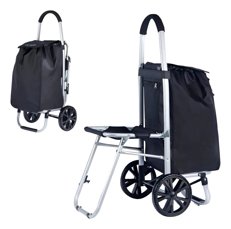 CARRO PLEGABLE DE COMPRAS CON ASIENTO Y BOLSA IMPERMEABLE - 1