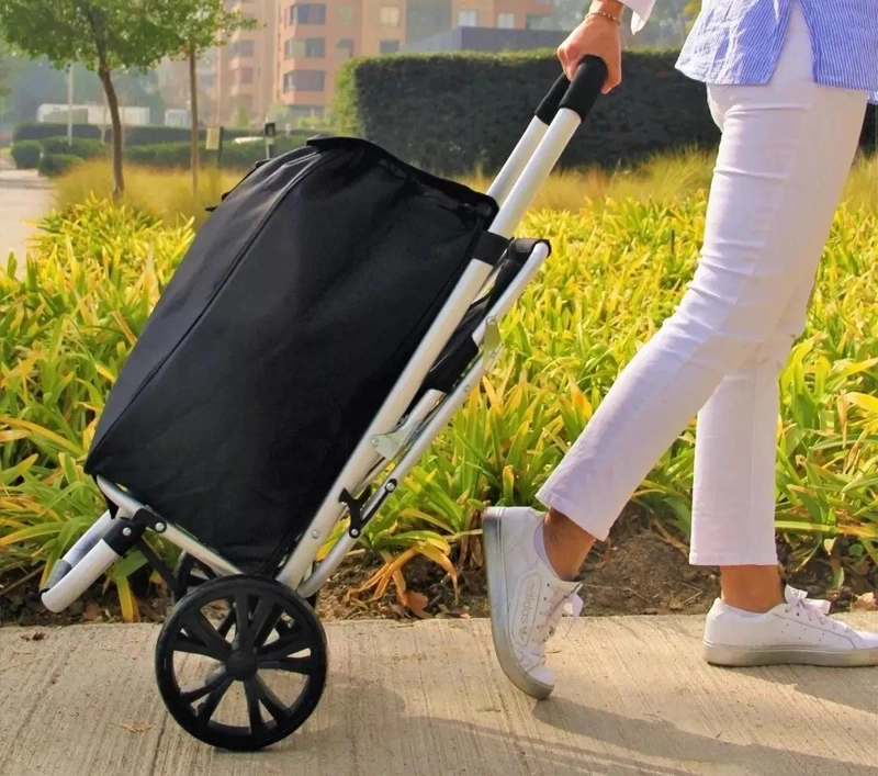 CARRO PLEGABLE DE COMPRAS CON ASIENTO Y BOLSA IMPERMEABLE - 5