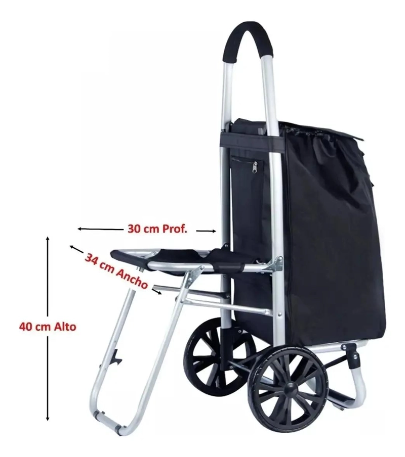 CARRO PLEGABLE DE COMPRAS CON ASIENTO Y BOLSA IMPERMEABLE - 9