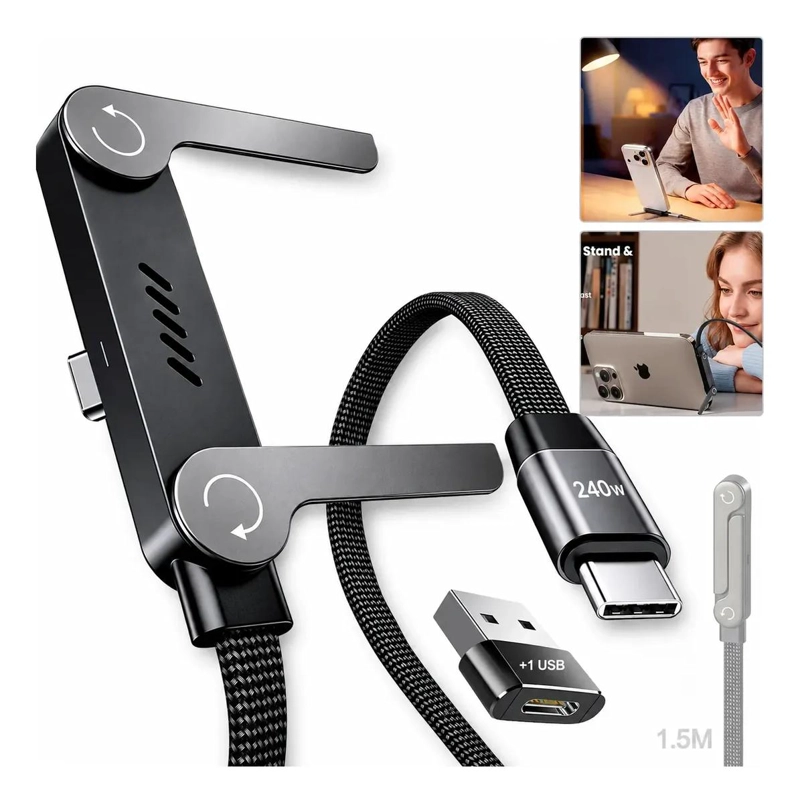CABLE DE CARGA RAPIDA USB TIPO-C 1.5M CON SOPORTE INTEGRADO - 1