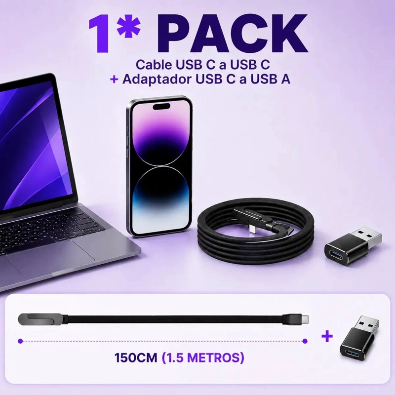 CABLE DE CARGA RAPIDA USB TIPO-C 1.5M CON SOPORTE INTEGRADO - 2