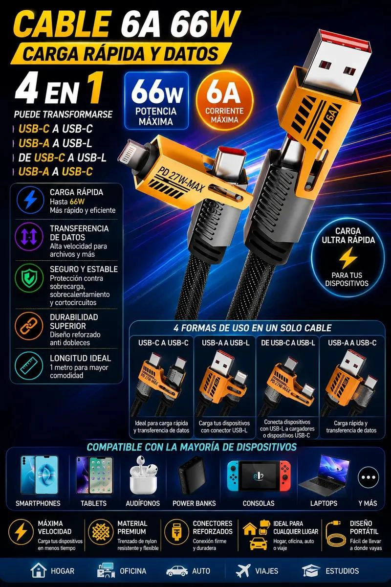 CABLE USB TIPO C 1M PARA CARGA RAPIDA Y TRANSFERENCIA DE DATOS - 1