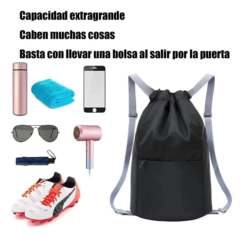MOCHILA DE GIMNASIO IMPERMEABLE CON CORDON AJUSTABLE - 6