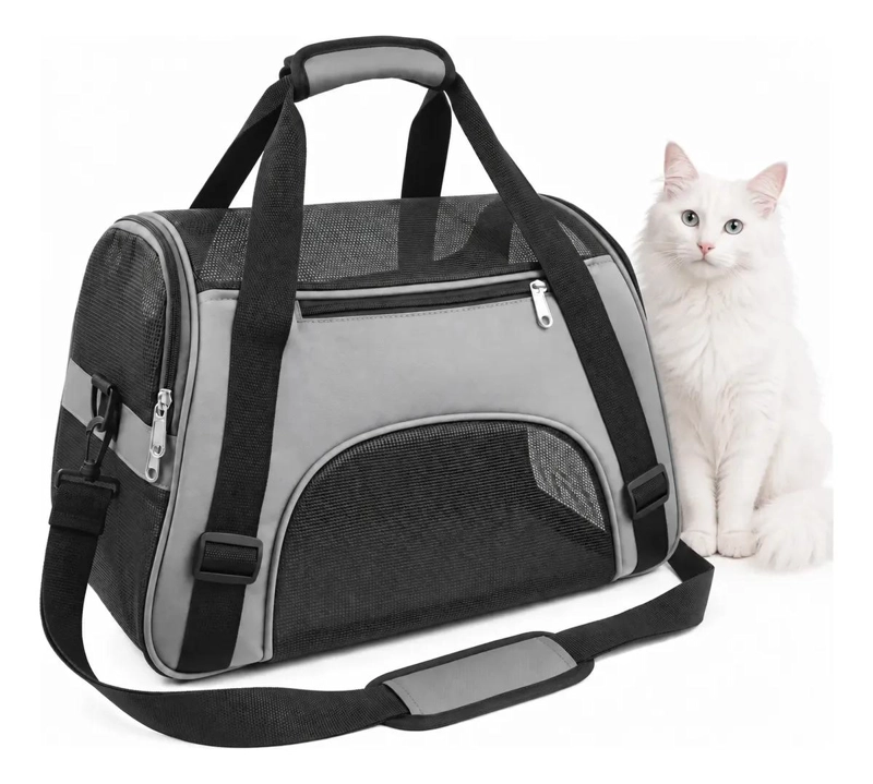 BOLSO PLEGABLE PARA TRANSPORTE DE MASCOTAS PEQUEÑAS EN GRIS - 1