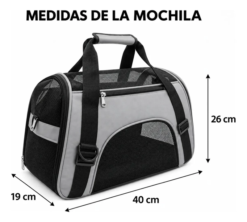BOLSO PLEGABLE PARA TRANSPORTE DE MASCOTAS PEQUEÑAS EN GRIS - 2