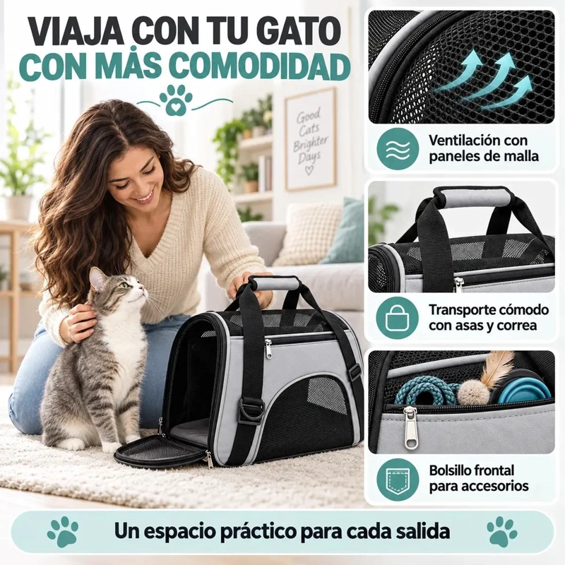 BOLSO PLEGABLE PARA TRANSPORTE DE MASCOTAS PEQUEÑAS EN GRIS - 3