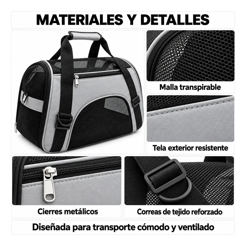 BOLSO PLEGABLE PARA TRANSPORTE DE MASCOTAS PEQUEÑAS EN GRIS - 5