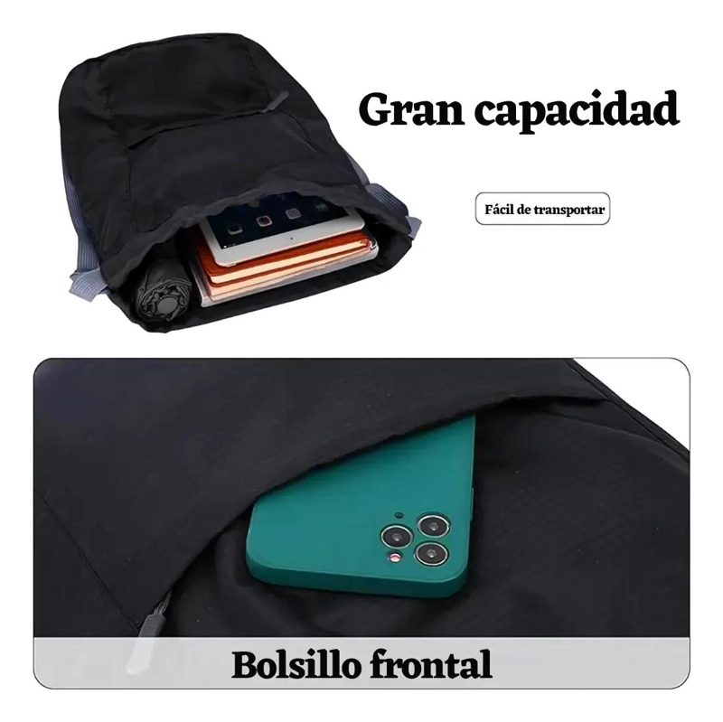 MOCHILA DEPORTIVA IMPERMEABLE CON CORDON Y GRAN CAPACIDAD - 6