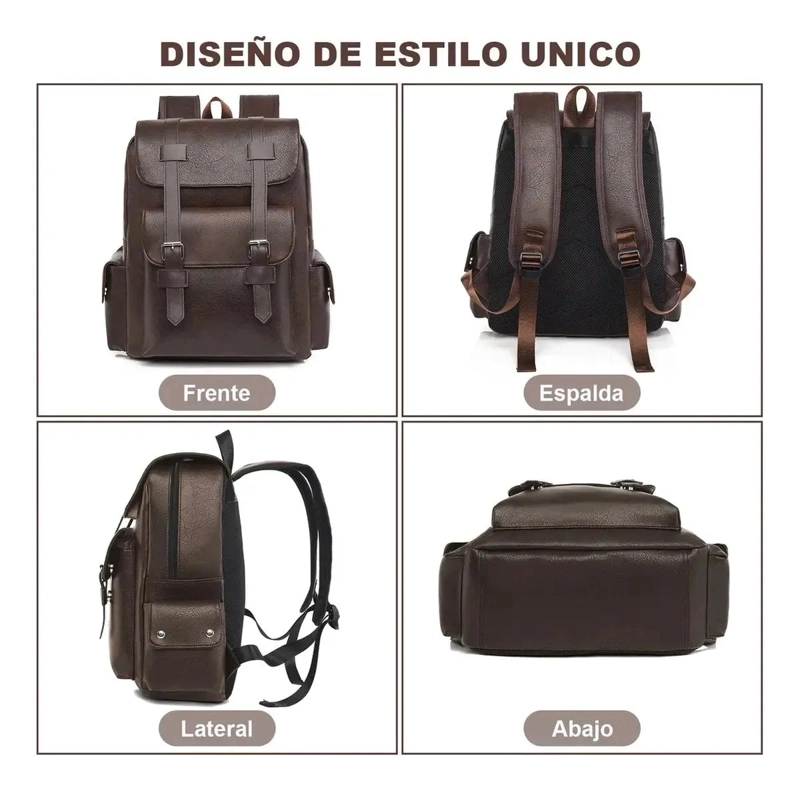 MOCHILA DE CUERO IMPERMEABLE PARA PORTATIL UNISEXO - 10