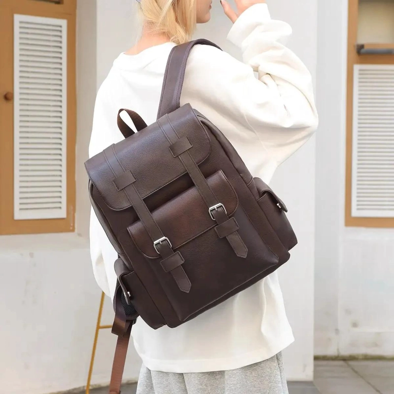 MOCHILA DE CUERO IMPERMEABLE PARA PORTATIL UNISEXO - 4