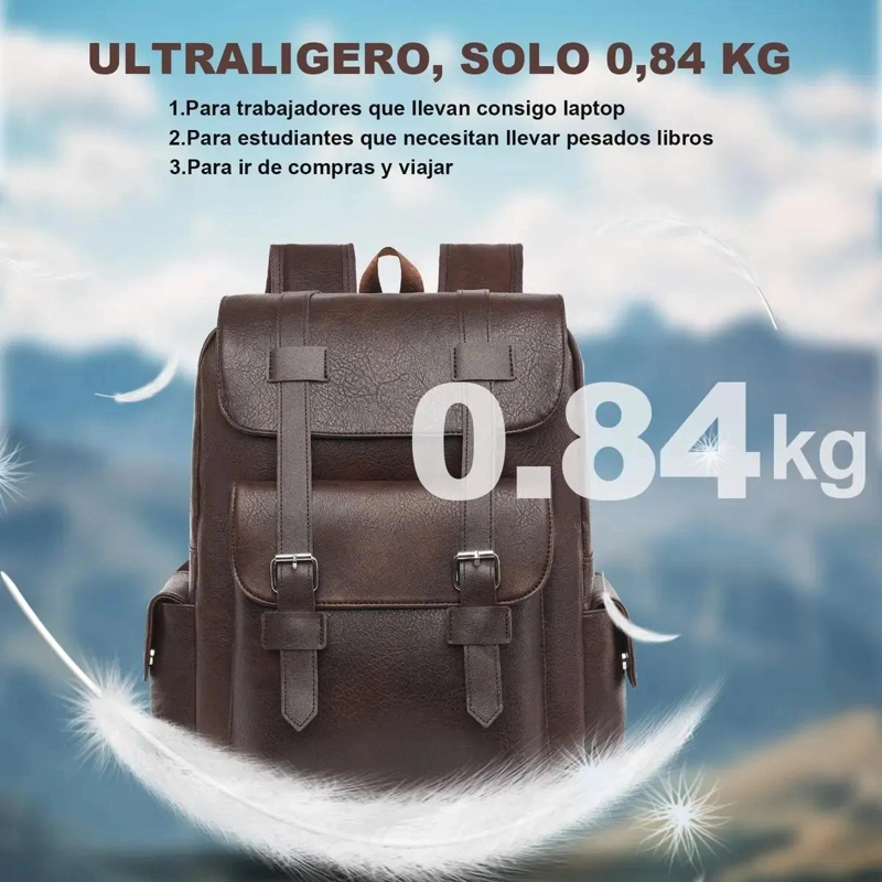 MOCHILA DE CUERO IMPERMEABLE PARA PORTATIL UNISEXO - 6