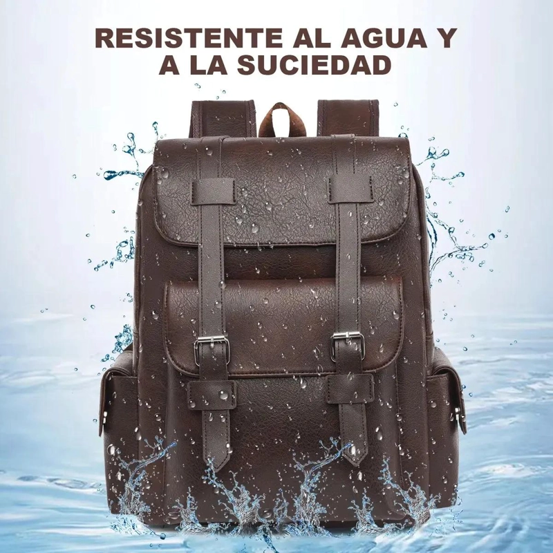 MOCHILA DE CUERO IMPERMEABLE PARA PORTATIL UNISEXO - 7