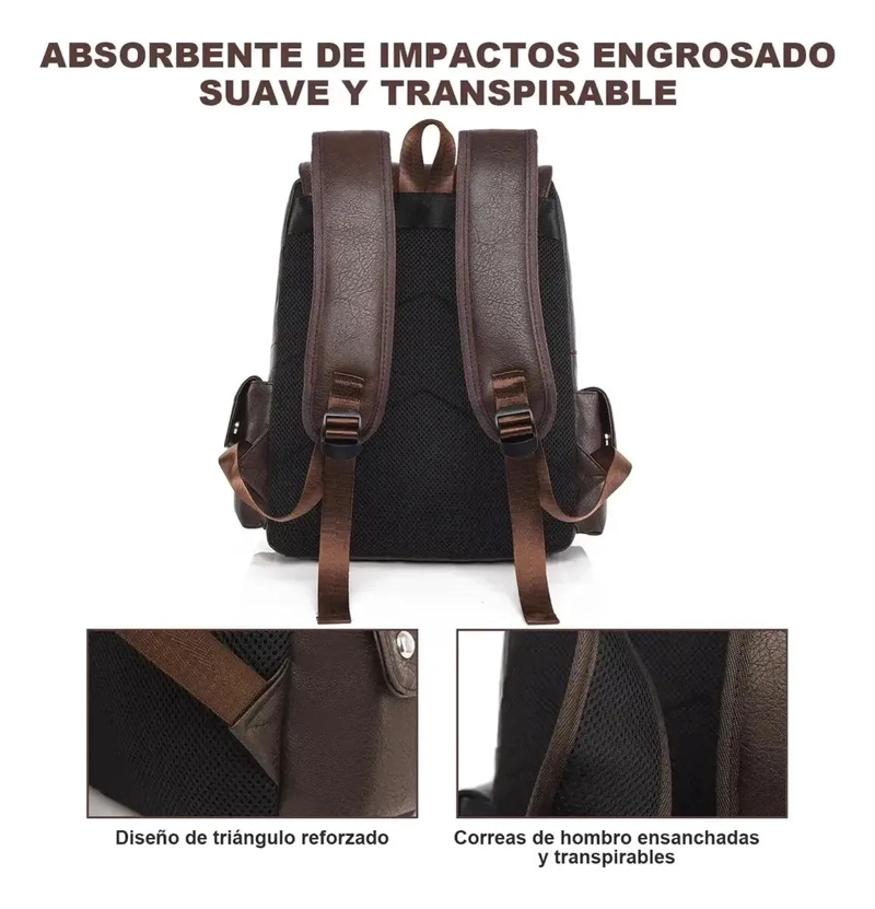 MOCHILA DE CUERO IMPERMEABLE PARA PORTATIL UNISEXO - 8