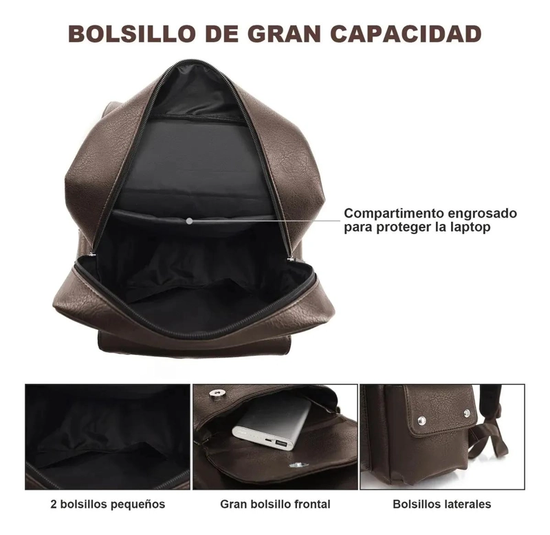MOCHILA DE CUERO IMPERMEABLE PARA PORTATIL UNISEXO - 9