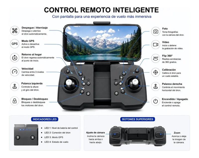 DRONE PLEGABLE CON CAMARA HD Y GPS PARA FOTOS AE REAS - 6