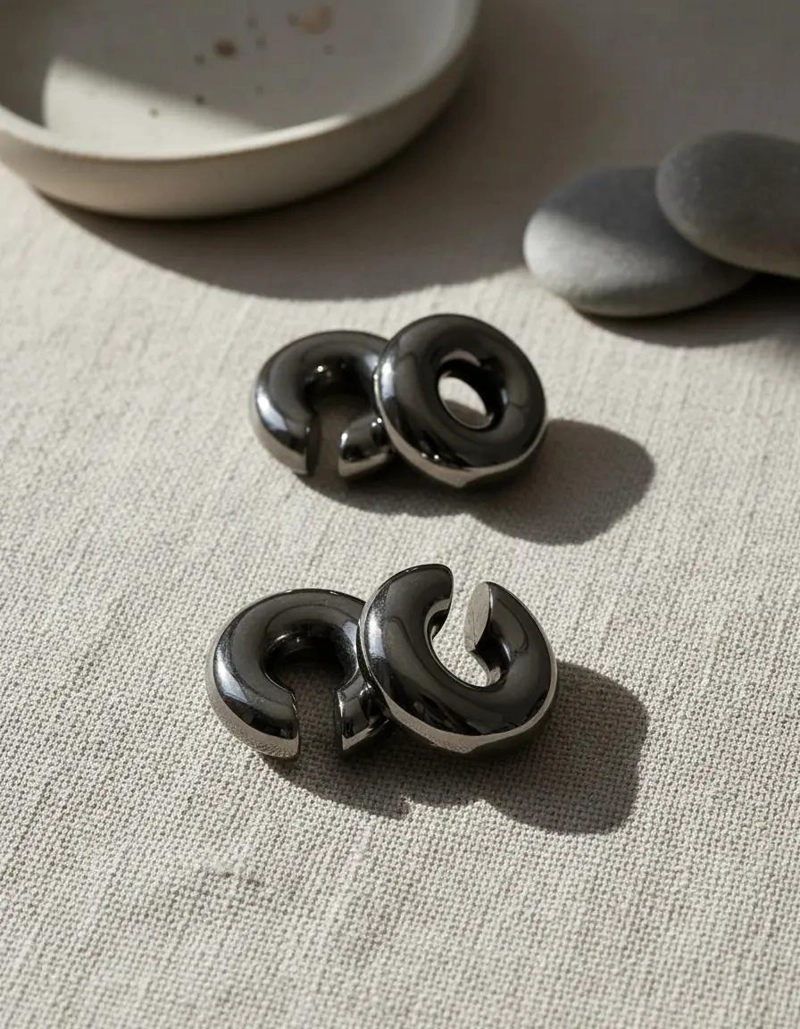 AROS EAR CUFF 4 PIEZAS EN ACERO INOXIDABLE PLATEADO Y GRIS - 1