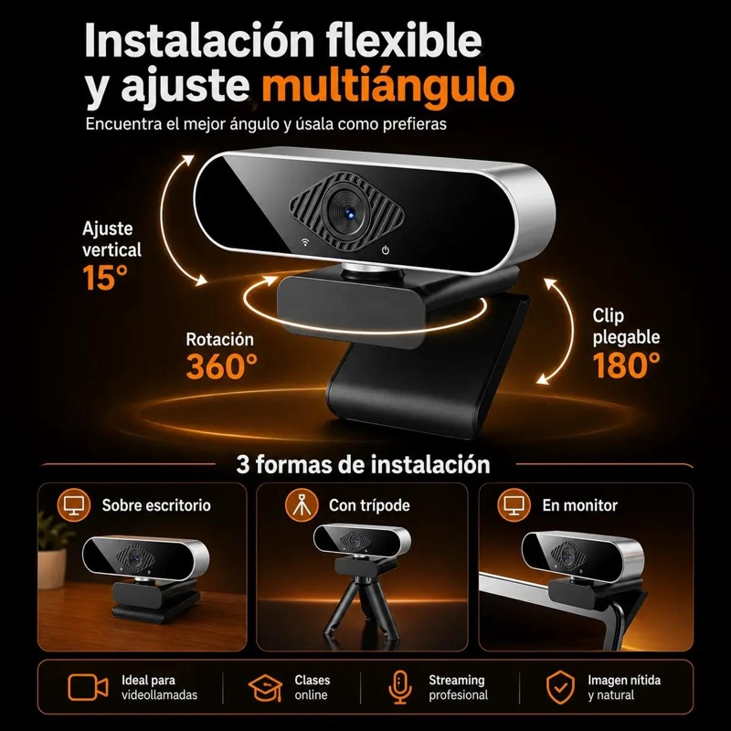 CAMARA WEB 4K FULL HD CON MICROFONO PARA VIDEOCONFERENCIAS - 3